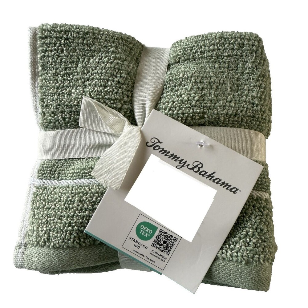 Tommy Bahama Washcloths Facecloths High Tide Mineral Green 100% Cotton Set of 4